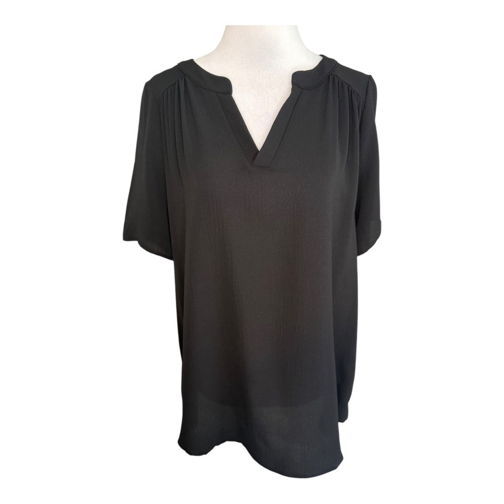 Andree by Unit Black Blouse Top Short Sleeve V Neck Womens‎ Size Small - Picture 2 of 8